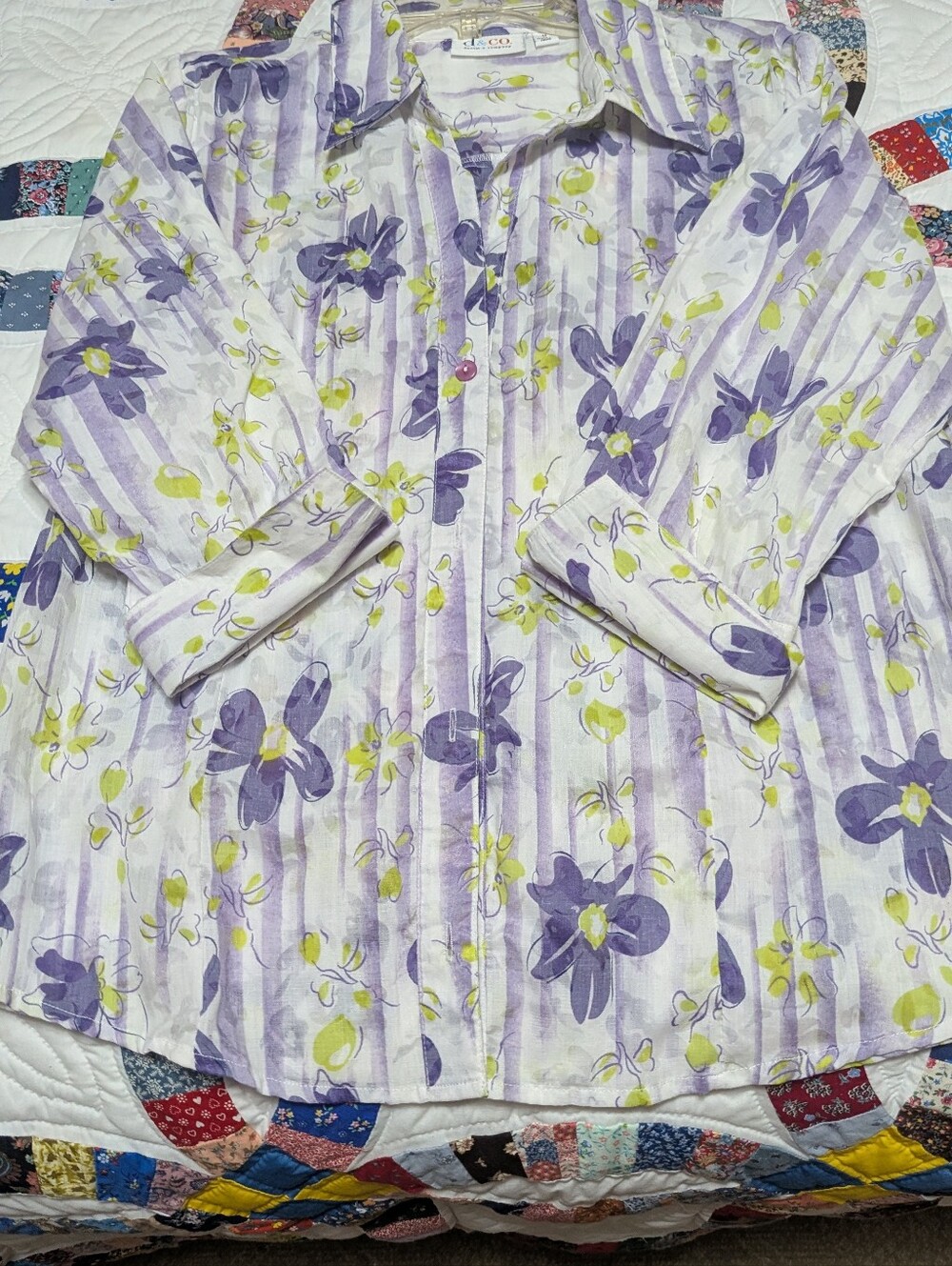 Women's Blouse w/Purple And Lime Green Flowers